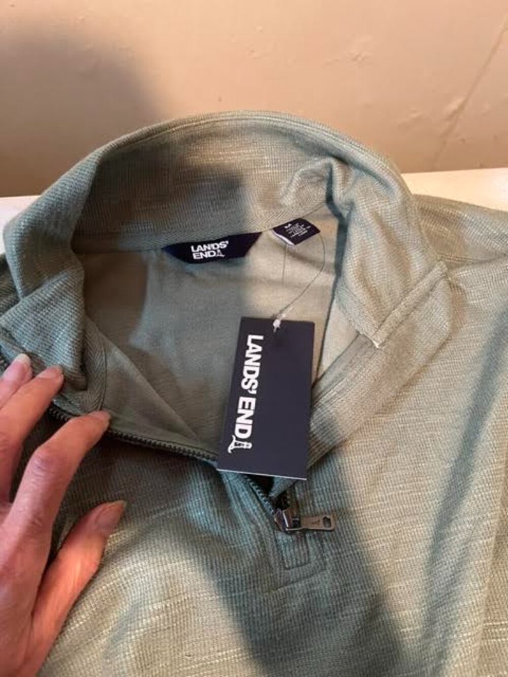 Mens Lands End Quarter Zip Rib Pullover Olive